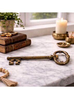 Large Vintage Brass Skeleton Key Decorative Piece 8 Inches